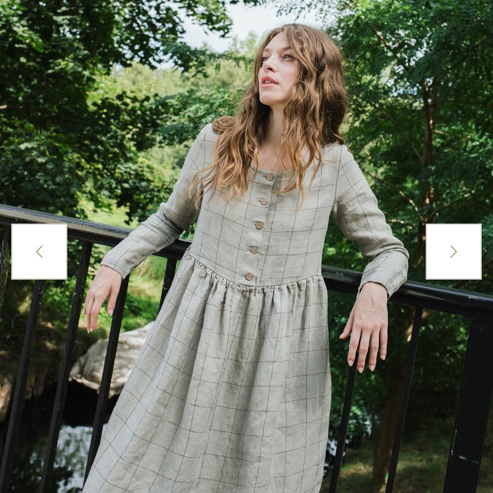 notPERFECTLINEN Mustard checks mama dress - Picture 5 of 5